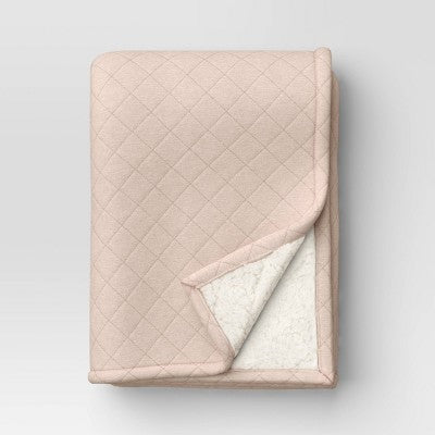 Quilted Jersey Throw Blanket with Faux Shearling Reverse Heathered Pink - Room Essentials