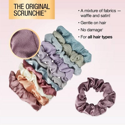 scunci Mixed Satin and Waffle Textured Scrunchies - Soft Pinks/Neutrals - All Hair - 12pcs