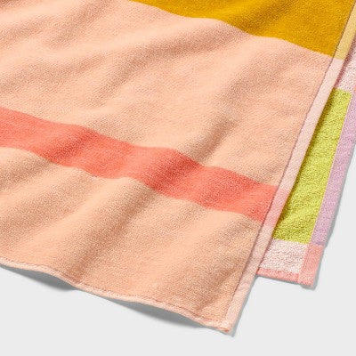 36"x72" Reversible Crosswoven Multi Striped Oversized Beach Towel Pink/Orange - Room Essentials