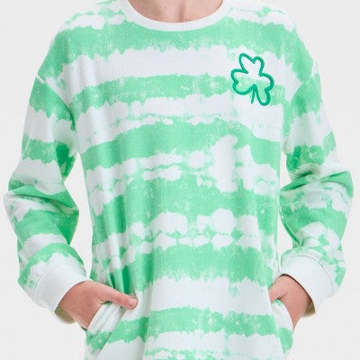 Girls' Long Sleeve St. Patrick's Day Dress Cream/Lime Green M