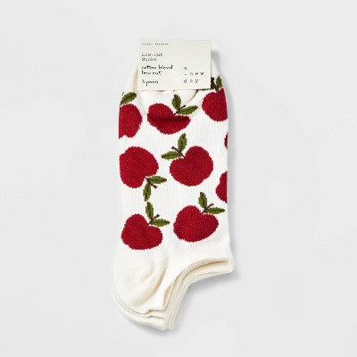 Women's Apple 3pk Low Cut Socks - A New Day Ivory/Red 4-10