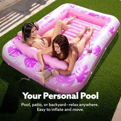 Sloosh Inflatable Tanning Pool Suntan Lounge Lounger Float for Adults Extra Large Suntan Tub Pool Floats Sun Tan Tub - Pink