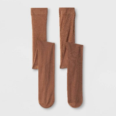 Girls' 2pk High Waisted Pantyhose - Cat & Jack Brown 4-6X: Nylon Spandex Knit Hosiery