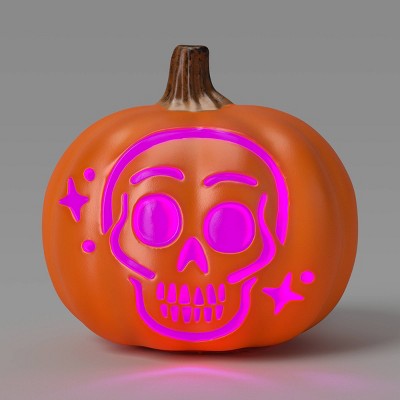 9" Lit Pumpkin Skull Halloween Decorative Prop with Timer - Hyde and EEK! Boutique