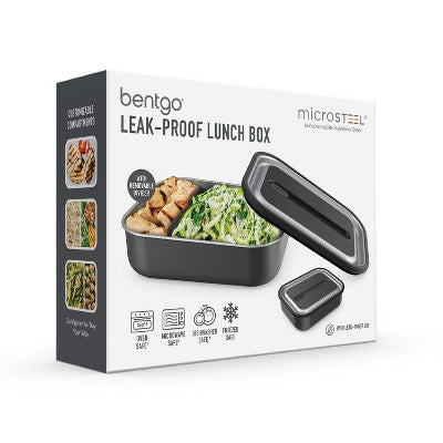 Bentgo Microsteel Leakproof Lunch Bento Box - Carbon Black: Stackable 18/8 Stainless Steel