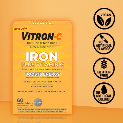 Vitron-C Iron with Vitamin C Immune Support Vegan Supplement Tablet - 60ct