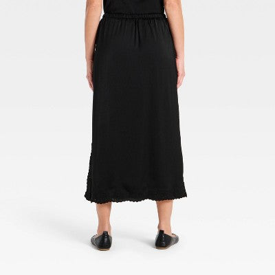 Women's Cutwork Midi A-Line Skirt - Universal Thread Black M