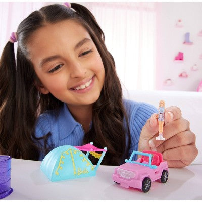 Barbie Mini BarbieLand Doll & Vehicle Set with 1.5" Doll, SUV & Tent Accessory - 3pc
