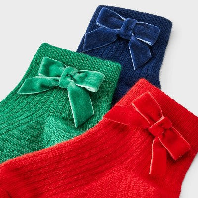 Toddler Girls' 3pk Velvet Bows Ankle Socks - Cat & Jack 2T-3T
