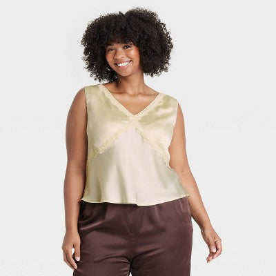 Women's Lace Trim blouse - A New Day Cream 1X