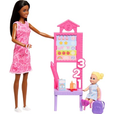 Barbie Careers Teacher Playset with Fashon Doll, Student Toddler Doll, Classroom Board & Accessories
