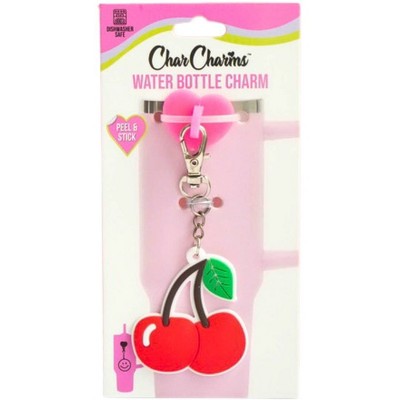 CharCharms Cherry Water Bottle Charm with Stick-On Hook Bundle: Drinkware Accessory, Dishwasher-Safe, Keychain Hook