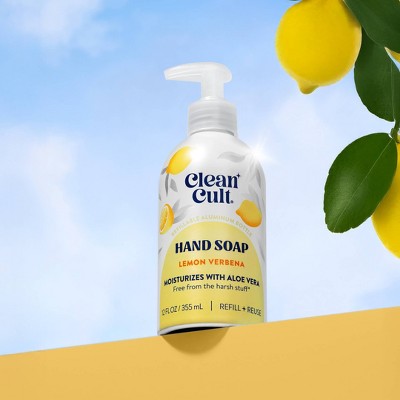 Cleancult Liquid Hand Soap - Refillable Aluminum Bottle - Lemon Verbena - 12 fl oz