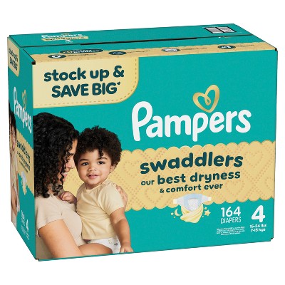 Pampers Swaddlers Sensitive Disposable Diapers Massive Pack - Size 4 - 164ct: 15 to 34 Lbs, Polypropylene, Spandex