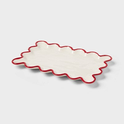 Ceramic Scalloped Soap Tray Ivory/Red - Threshold