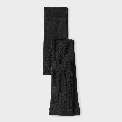 Girls' Fleece Footless Tights - Cat & Jack Black S