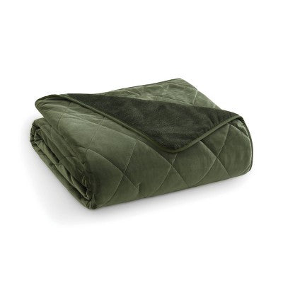 Brookstone Twin Heated Diamond Stitch Quilt Blanket Olive Green