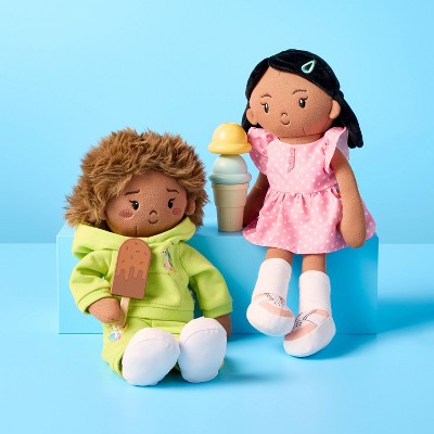 15" Soft Toddler Black Hair Doll - Gigglescape: Straight Polyester Character Baby Doll