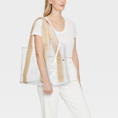 Wipeable Tote Handbag - Shade & Shore Clear: TPU Shell, Double Handle, Unstructured Design