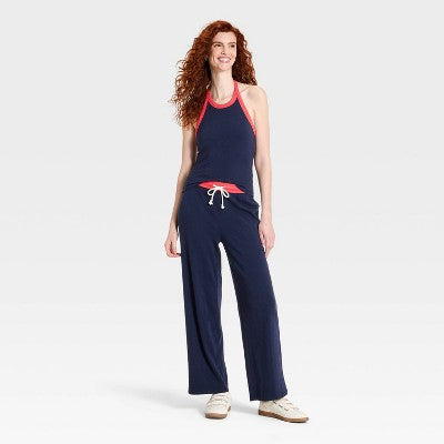 Women's Mid-Rise Rib Knit Full Pull-On Pants - Universal Thread Navy Blue S