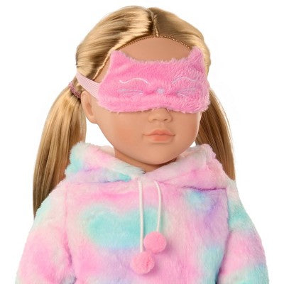 Our Generation Mandy 18" Doll in Pink and Colorful Hooded Pajama with Cat Ears
