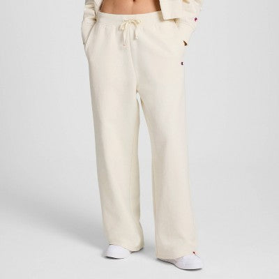 Champion Women's High-Rise Fleece Wide Leg Sweatpants - Cream L