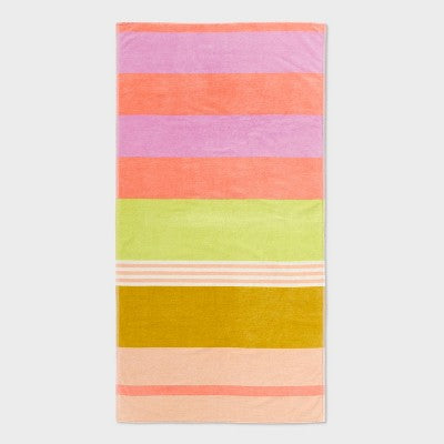 36"x72" Reversible Crosswoven Multi Striped Oversized Beach Towel Pink/Orange - Room Essentials