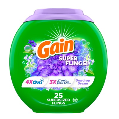 Gain Super Flings! Dewdrop Dream HE Deep Cleaning Concentrated Laundry Detergent Pods 25 Pacs - 35oz