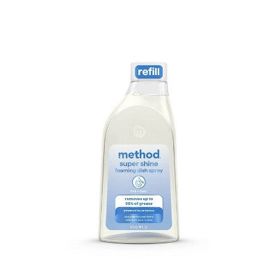 Method Super Shine Foaming Dish Spray Powered By Enzymes Free + Clear - Refill - 16oz