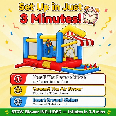 BATHWA Bounce House with Slide, Inflatable Bouncy Castle with Blower, Basketball Hoop, Ball Pit & Canopy, Obstacle Trampoline for Indoor/Outdoor (LOCAL PICKUP ONLY)