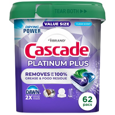 Cascade Fresh Platinum Plus Action Pacs Drying Power Dishwasher Detergents - 62ct