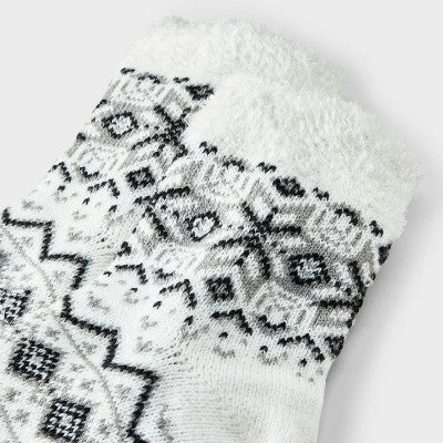 Women's Snowflake Geo Double Lined Cozy Ankle Socks - Auden Ivory/Black 4-10