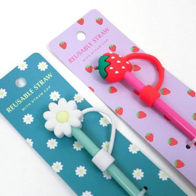 Reusable Straw and Topper Set Strawberry