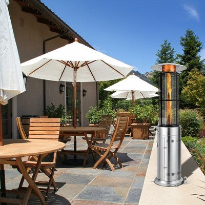 Costway 40000 BTU Patio Heaters Stainless Steel Round Propane Glass Tube Flame W/Wheels (LOCAL PICKUP ONLY)