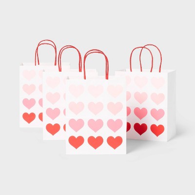 4pk Small Valentines Day Hearts Gift Bag White/Pink/Red - Spritz