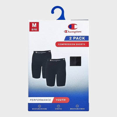 Champion Youth 2pk Compression Shorts - Black M