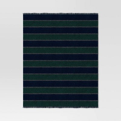 Cozy Woven Stripe Throw Blanket Navy/Green/Ivory - Room Essentials