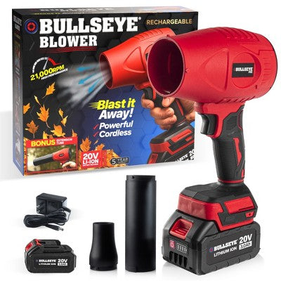 Bullseye Blower 20V Rechargeable Cordless Leaf Blower Dust Air Snow Blower 24,000 RPM Handheld Electric Blower with Battery and Charger