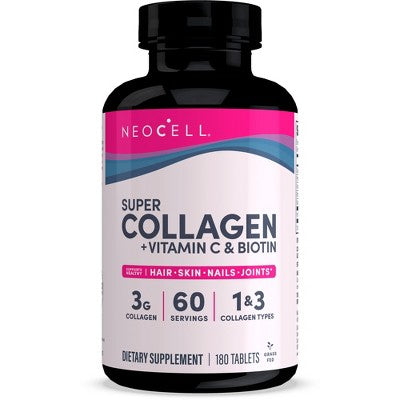 NeoCell Super Collagen + Vitamin C & Biotin for healthy hair, beautiful skin, and nail support- Dietary Supplement, 180 Tablets (Package May Vary)