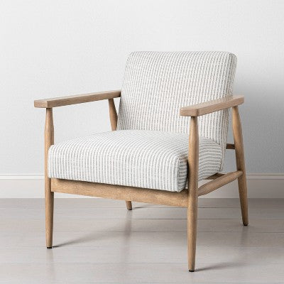 Upholstered Natural Wood Accent Chair Micro Stripe Gray/Oatmeal - Hearth & Hand with Magnolia (LOCAL PICKUP ONLY)
