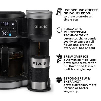 Keurig K-Duo Hot & Iced Single-Serve & Carafe Coffee Maker Black: Electric Drip Coffee Pot, 72 oz Capacity