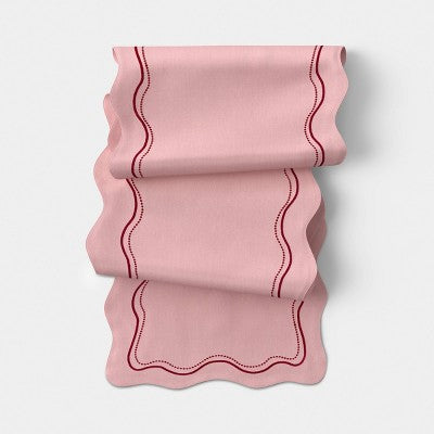 72"x14" Embroidered Scallop Table Runner Pink - Threshold