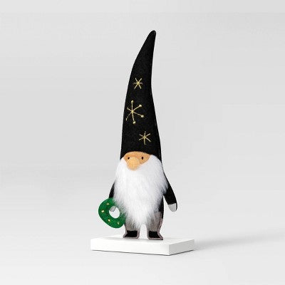 Fabric Christmas Gnome Figurine with Black Hat Holding Wreath - Wondershop: Indoor Holiday Decor, Tabletop Display