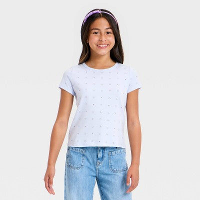 Girls' Short Sleeve Heart T-Shirt - Cat & Jack Blue XXL