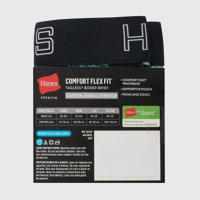 Hanes Originals Premium Men's Cotton Floral Print Flower Boxer Briefs - Green/Black L