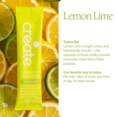 Create Wellness Creatine Monohdyrate Lemon Lime Hydration Electrolyte Supplements 12 day Powder - 4.5oz/12ct
