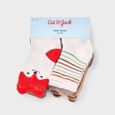 Baby 6pk Critter Crew Socks - Cat & Jack 6-12M