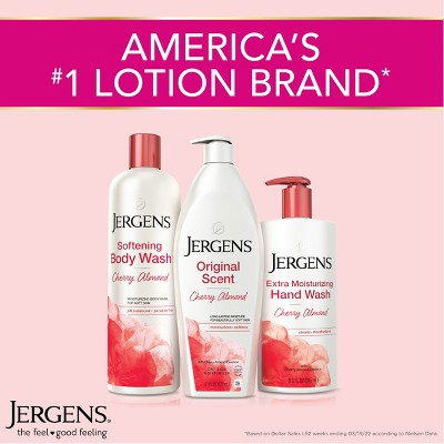 Jergens Original Scent Cherry Almond Moisturizing Body Lotion for Dry Skin - 33.8 fl oz: Hydrating, Skin Texture Improvement, Paraben-Free, Vegan