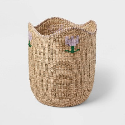 XL Woven Kids' Storage Basket with Purple Flower - Pillowfort