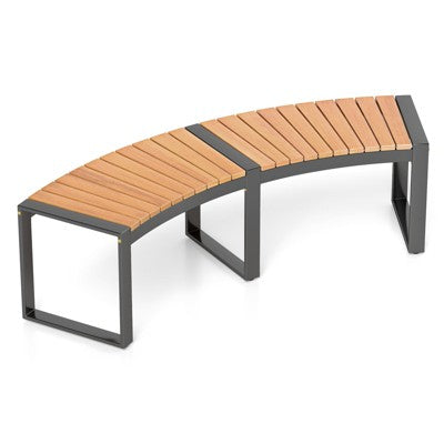 2-Person Curved Acacia Wood Outdoor Garden Bench with Slatted Seat and Metal Legs, 800 lbs Capacity (LOCAL PICKUP ONLY)